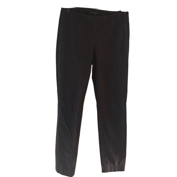 Theory Black Flat Front Stretch Trousers Pants Slim Straight Career Women's 2 - Picture 1 of 6